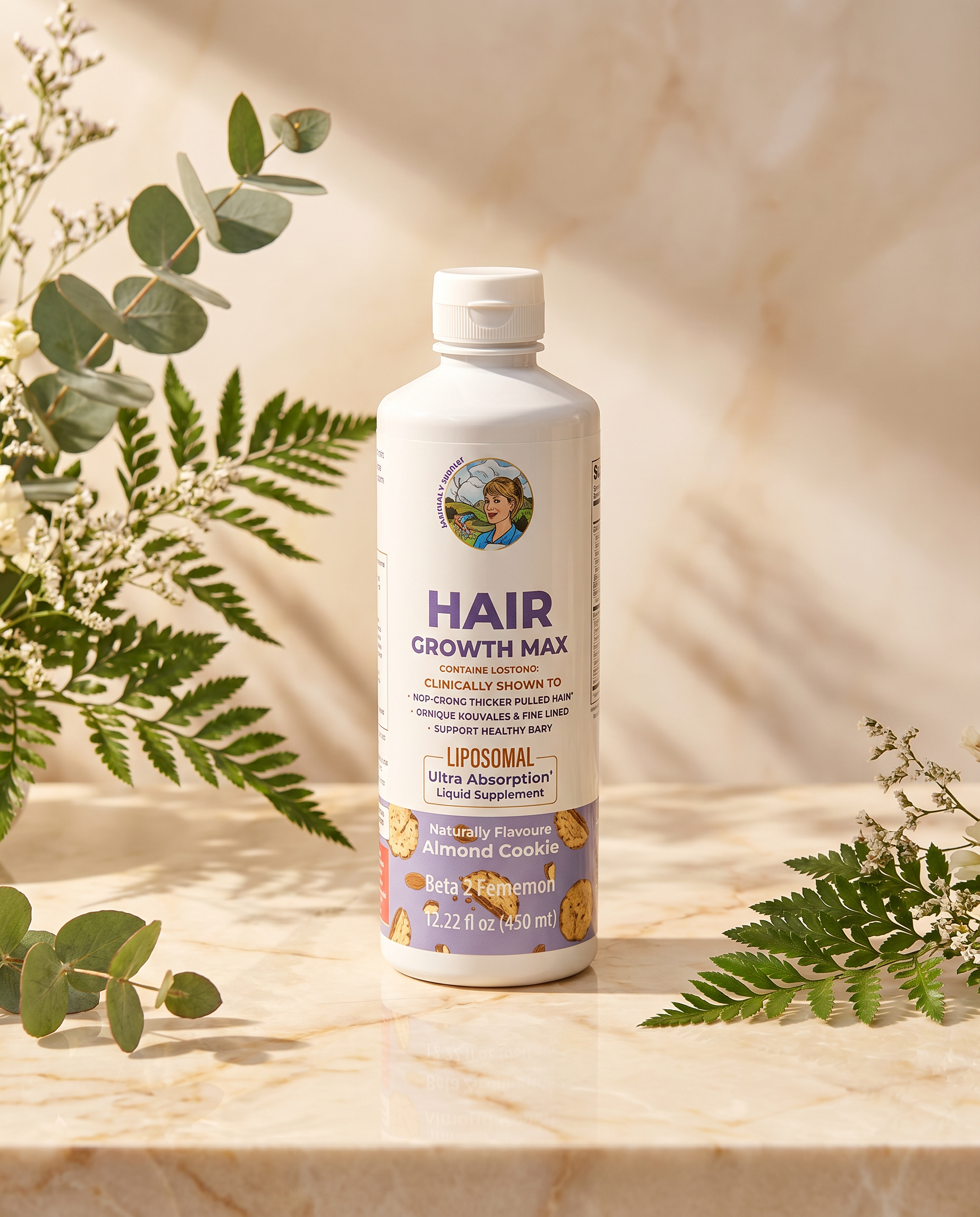 Liposomal Hair Growth Liquid — cinematic luxury product photography